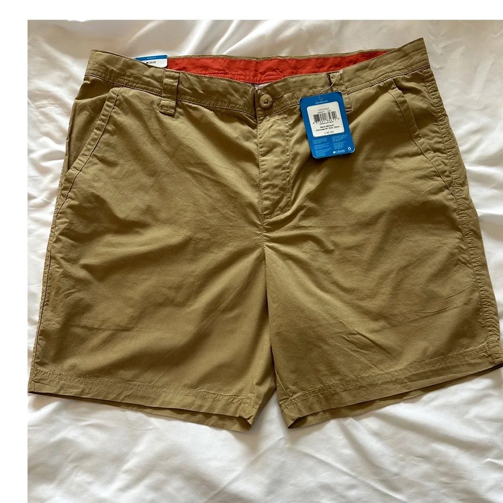NEW WITH TAGS Columbia Mens Washed Out Shorts Tan Cotton 8 Inch Inseam SIZE 36